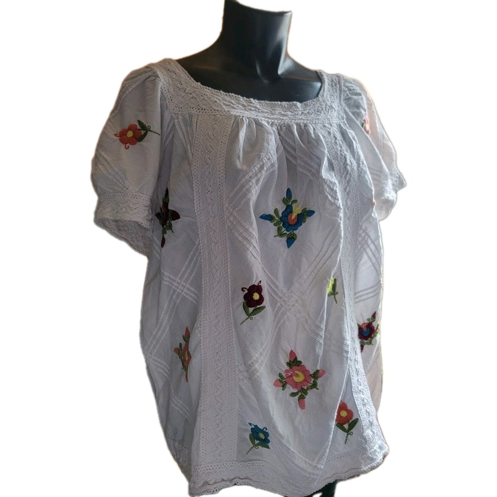 Notations Boho Flower Embroyded Top Blouse 1X L Large